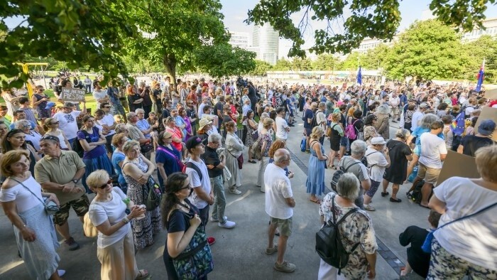 Hundreds of people march for freedom and democracy